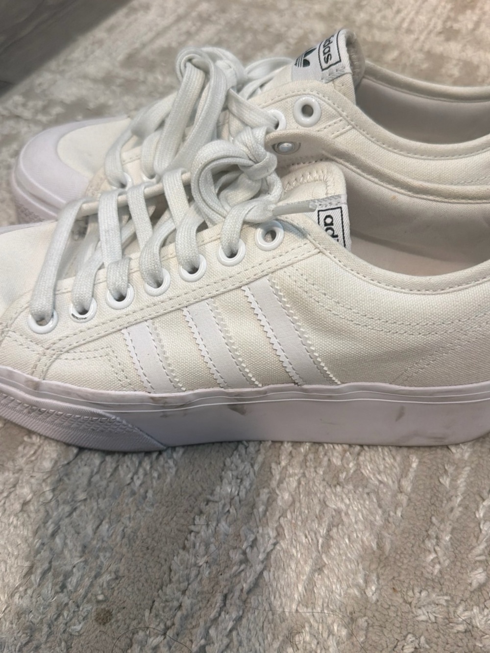 adidas White Canvas Low-Profile Sneakers